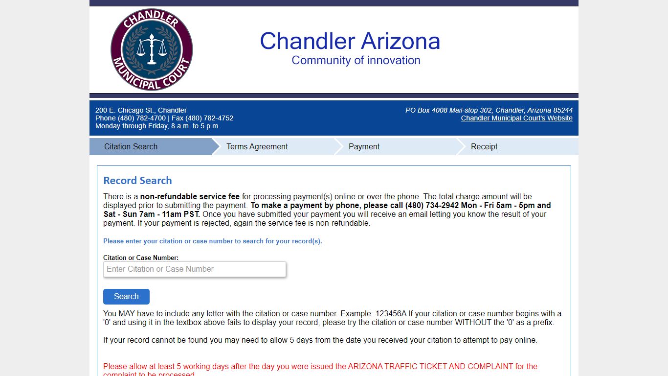 Pay Tickets Online - Chandler, Arizona, Chandler Municipal Court